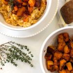 Plate with butturnut squash risotto and thyme