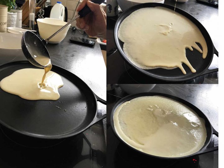 cooking pancakes in the crepe pan