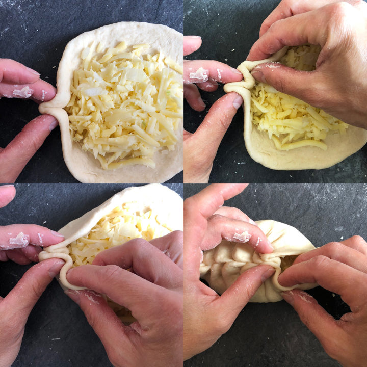 instructions on how to seal stuffed flatbread dough